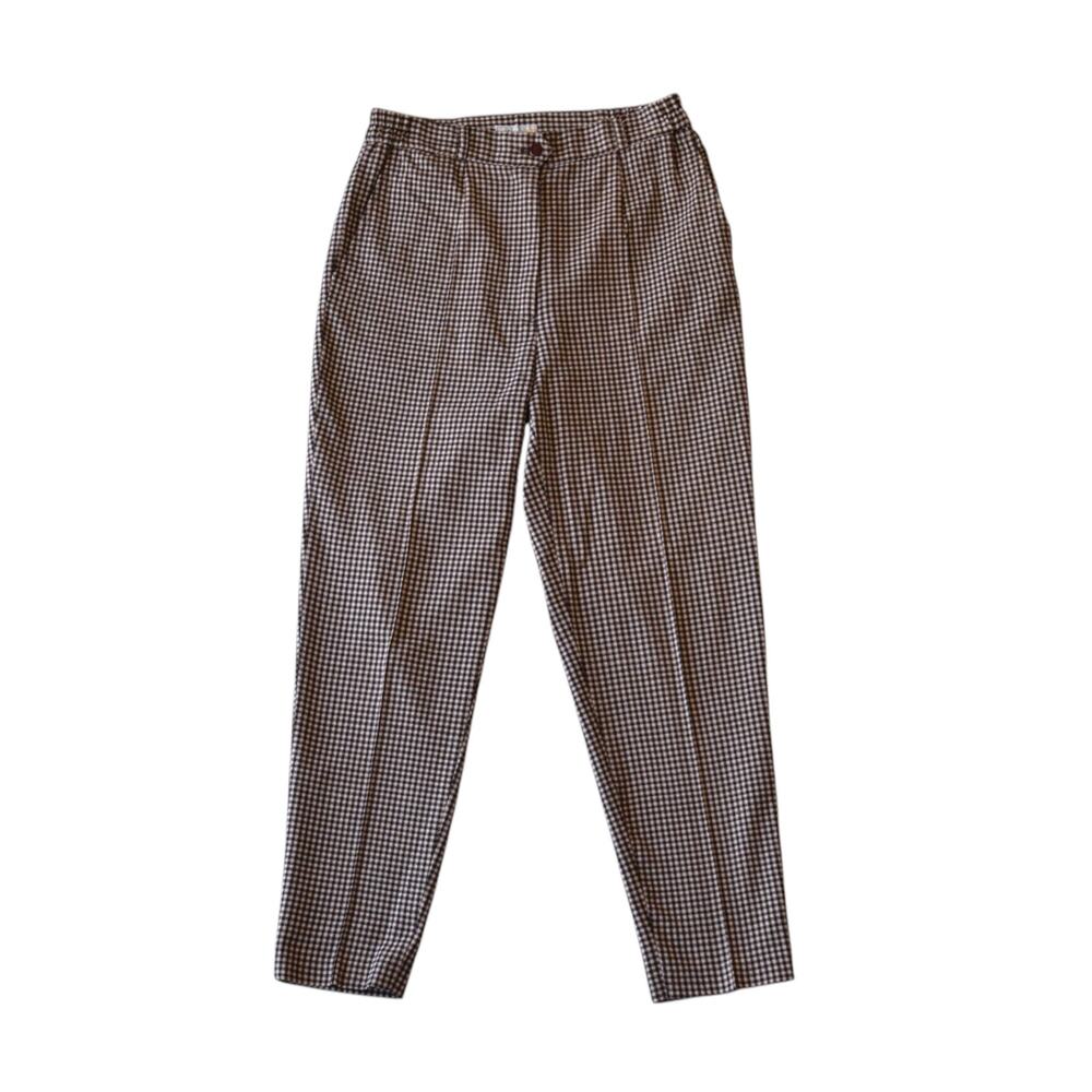 Vintage Brown Plaid Houndstooth High Waist Tapered Pants